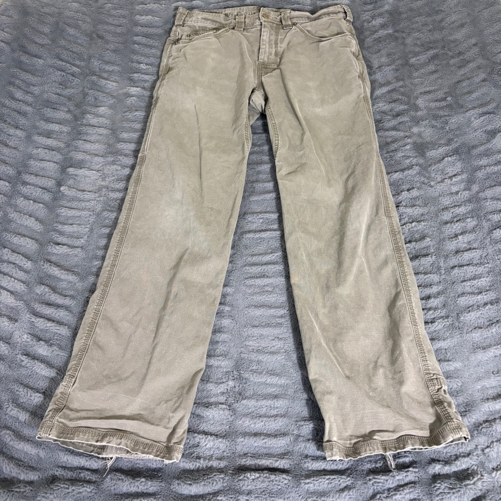 prAna Mens Carpenter Pants 33x32 Khaki Green Organic Cotton Spandex AT011